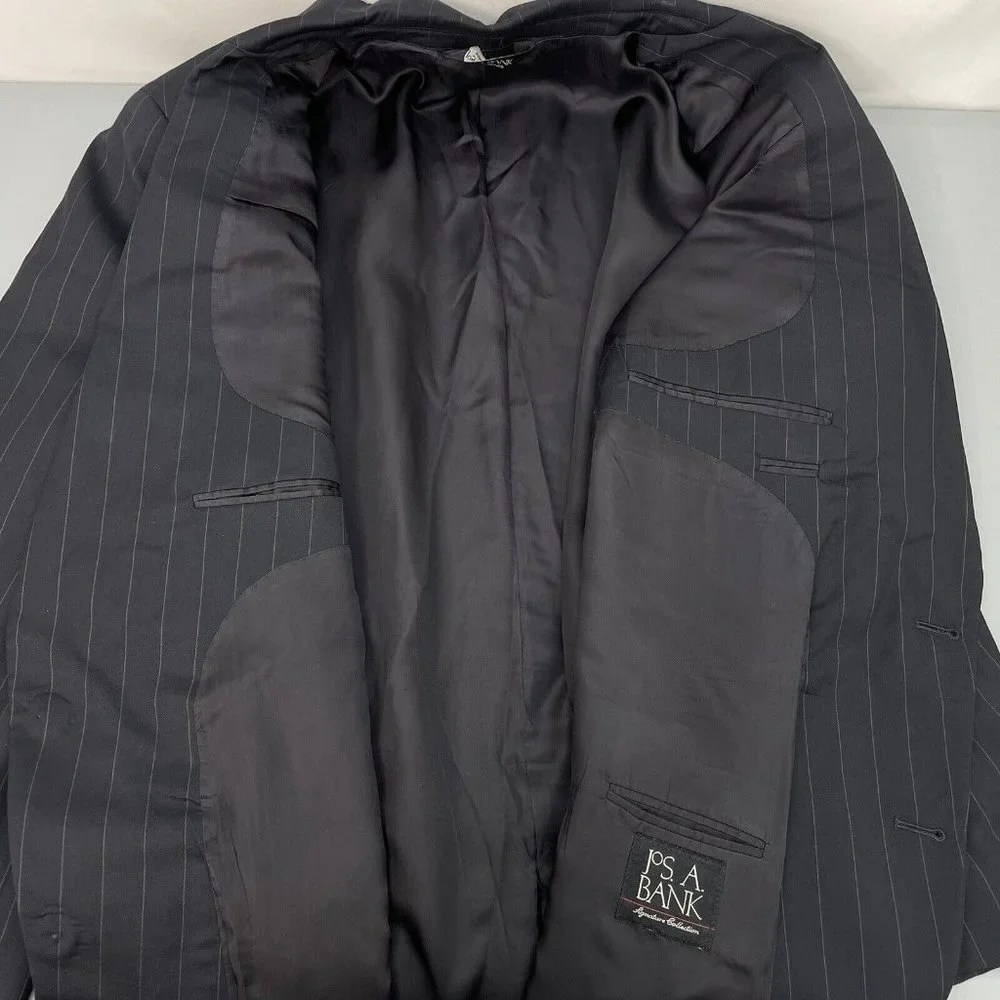 Jos A Bank Blazer Sport Coat Suit Jacket Gordon Wool Striped Black Mens 50L